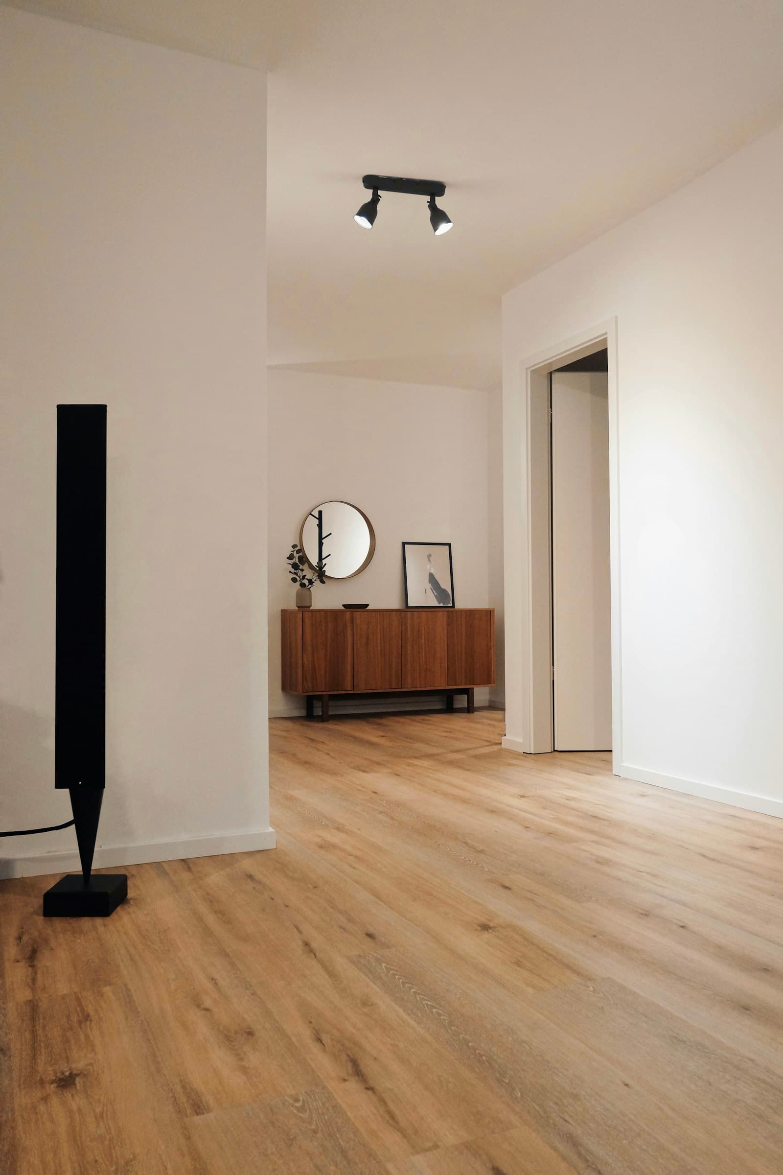 A hardwood floor being installed